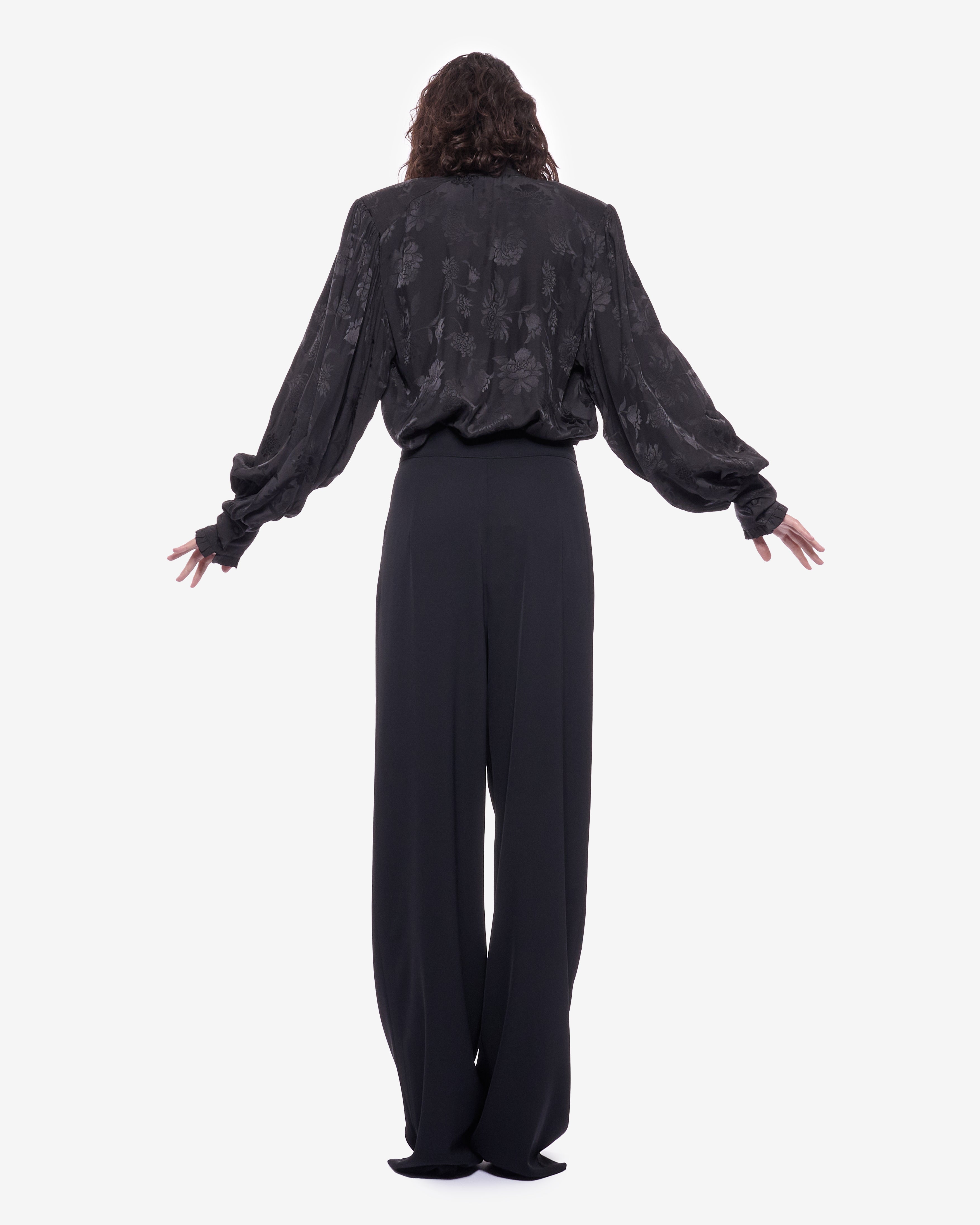 Rose Jacquard High-neck Blouse Black – ANNINA