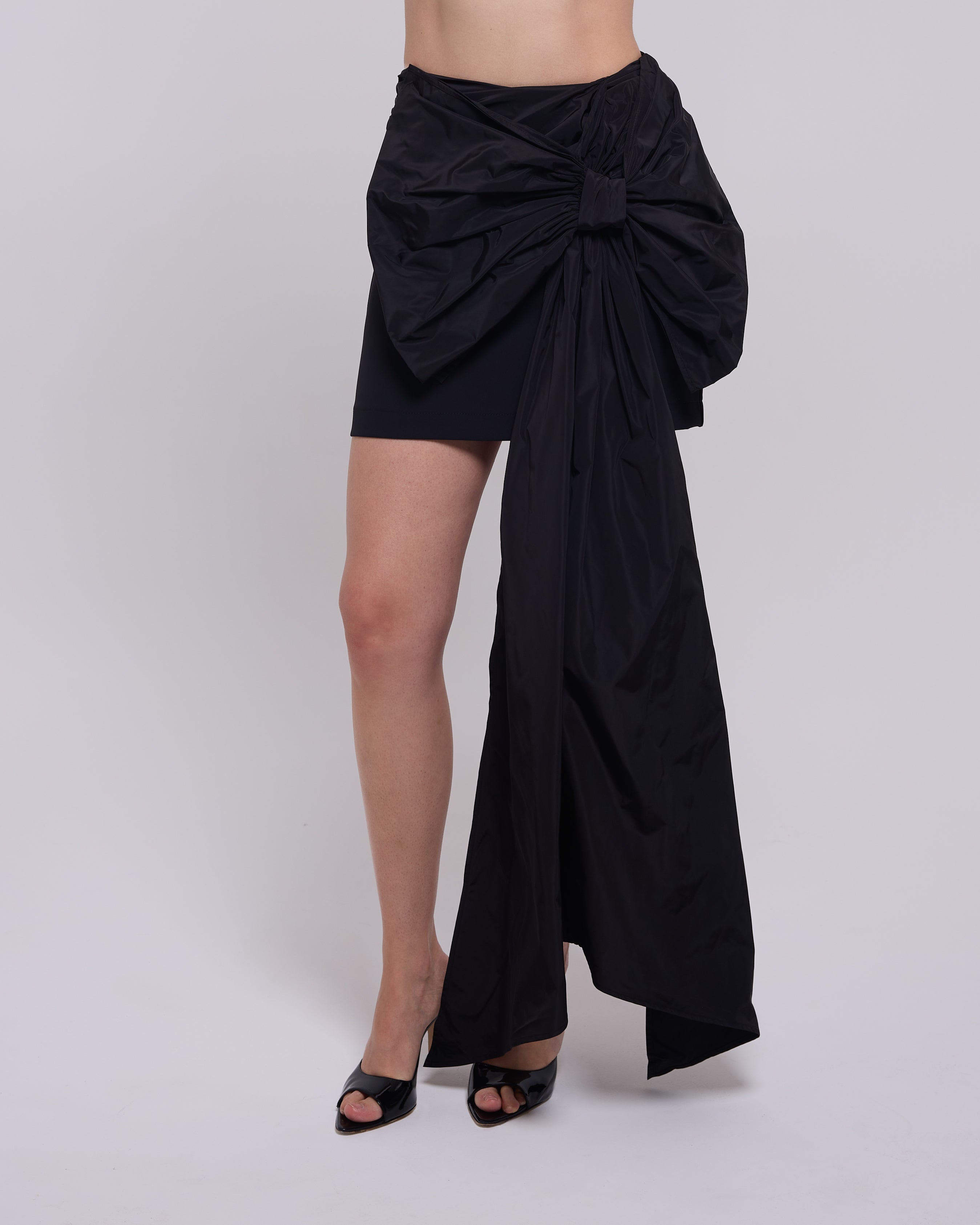 Bow Drape Mini Skirt Black