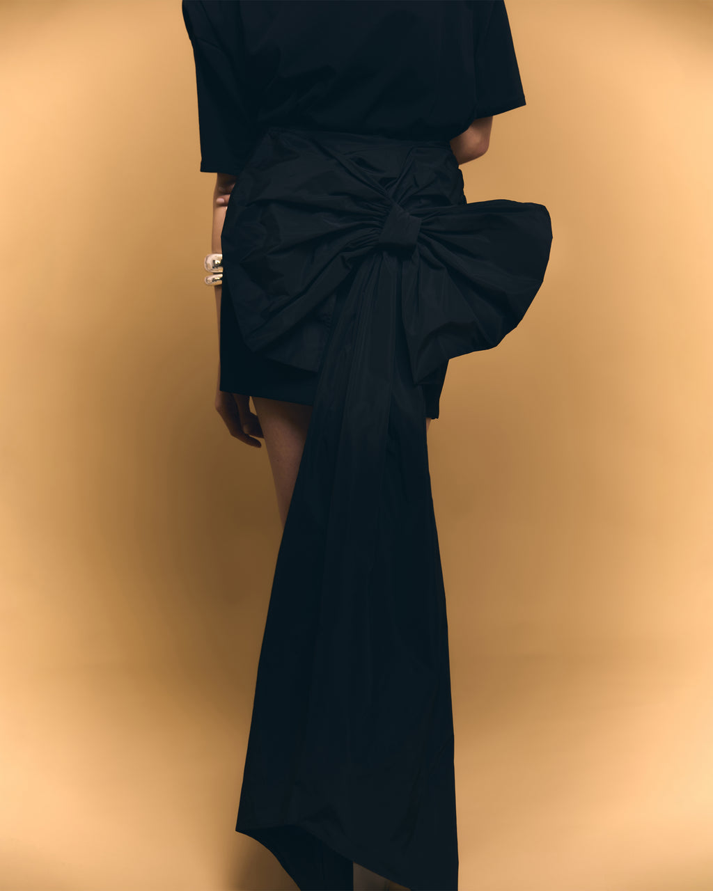Bow Drape Mini Skirt Black