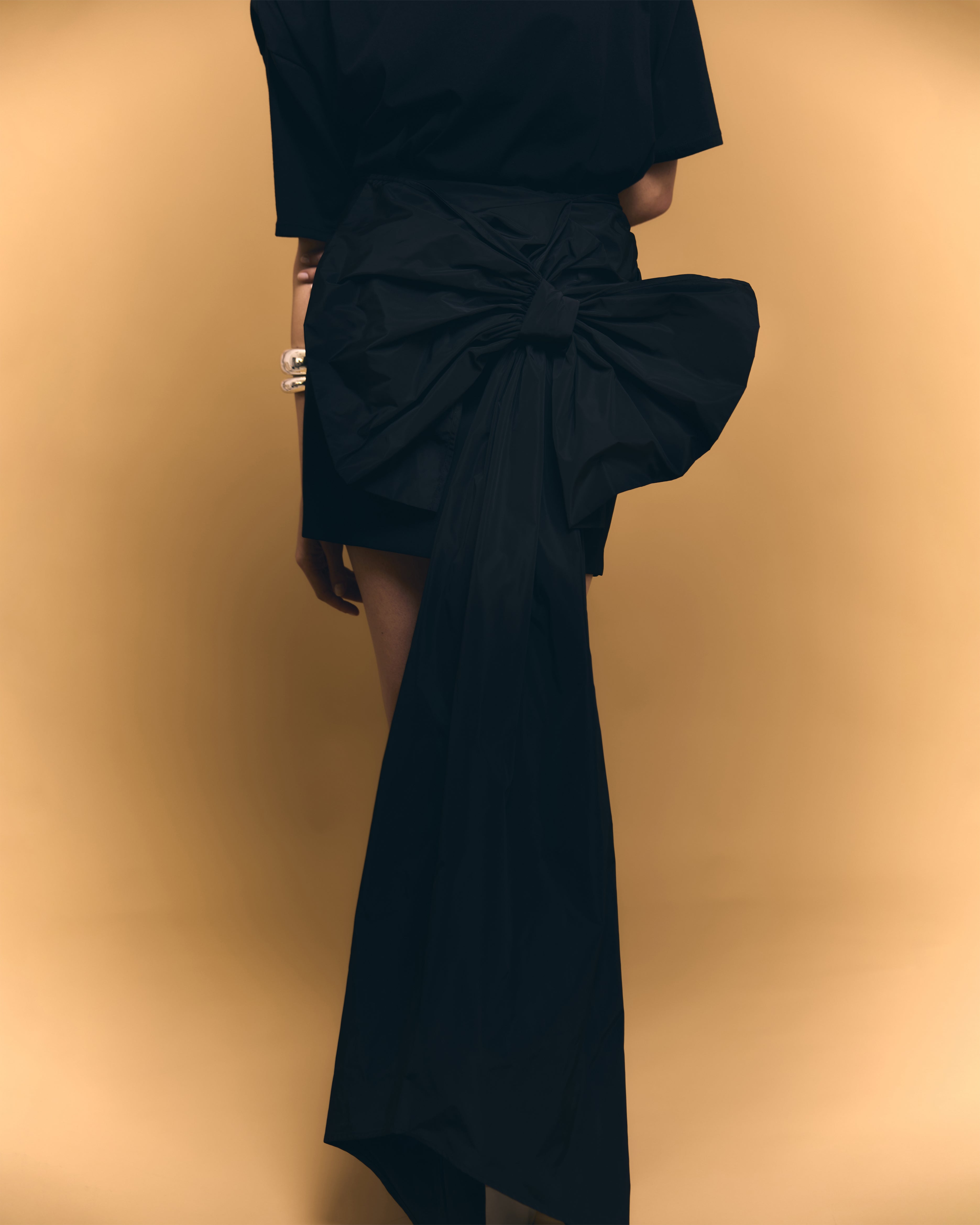 Bow Drape Mini Skirt Black