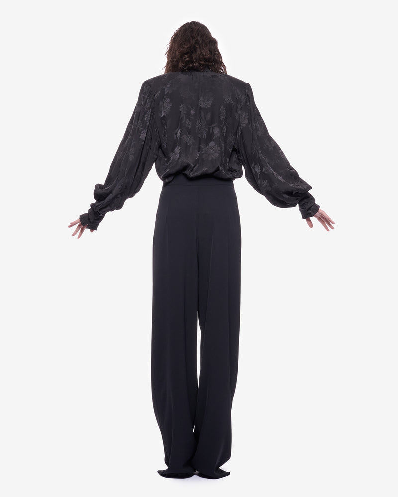 Rose Jacquard High-neck Blouse Black