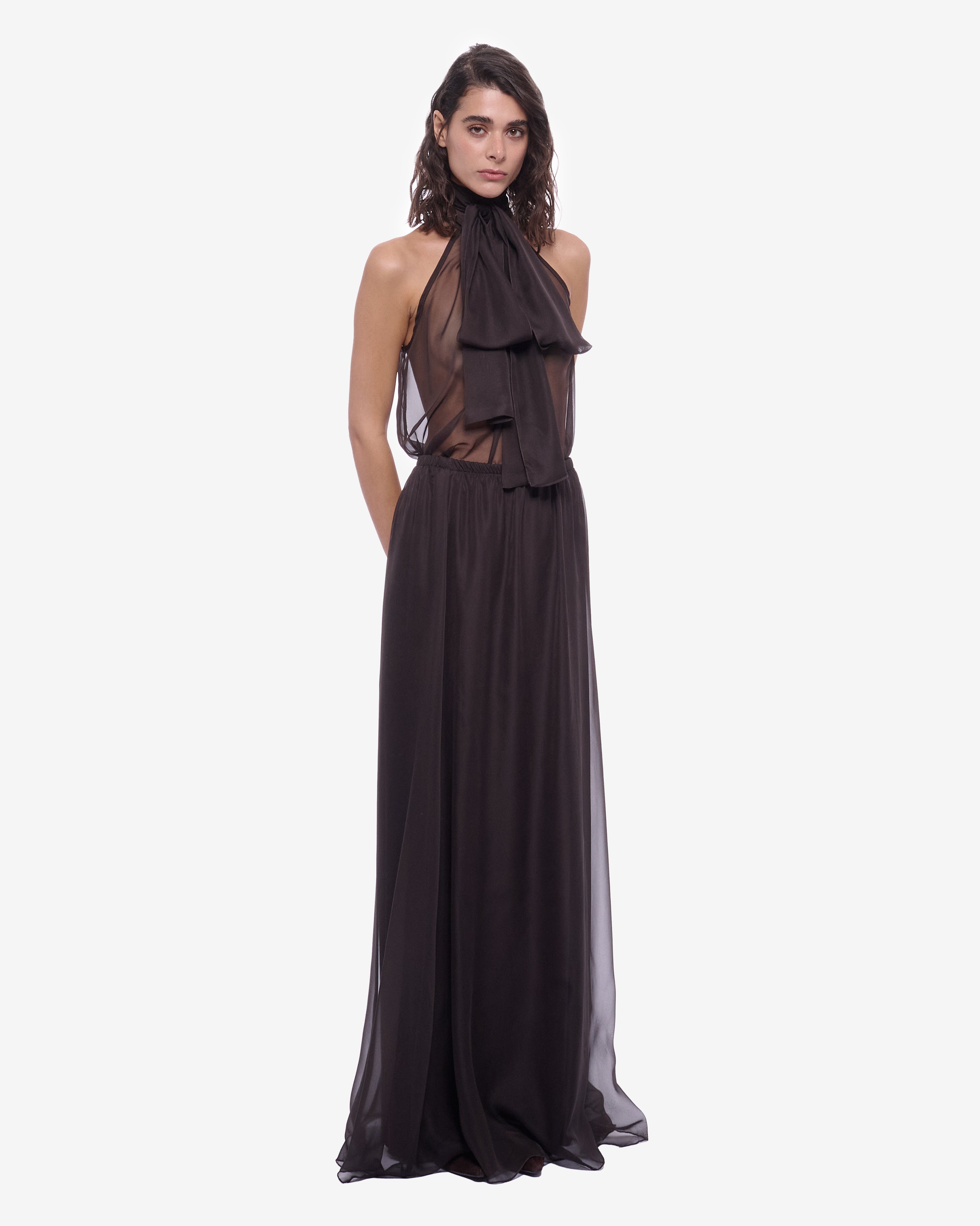 Eva Maxi Sheer Chiffon Skirt Brown