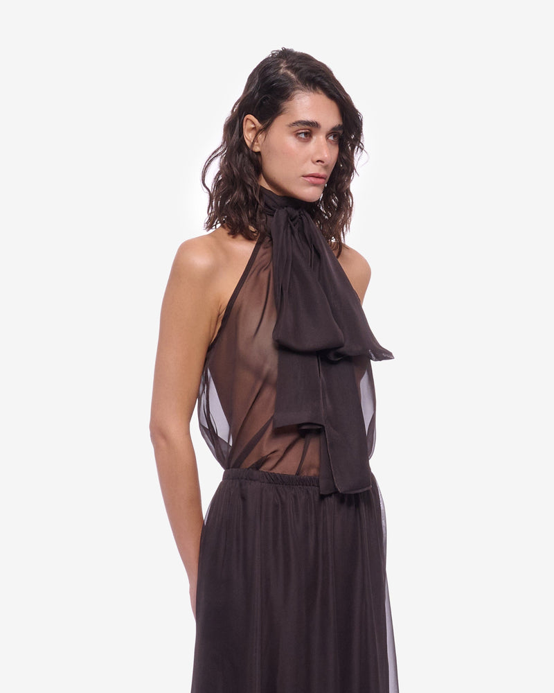 Eloise Sheer Chiffon Top Brown