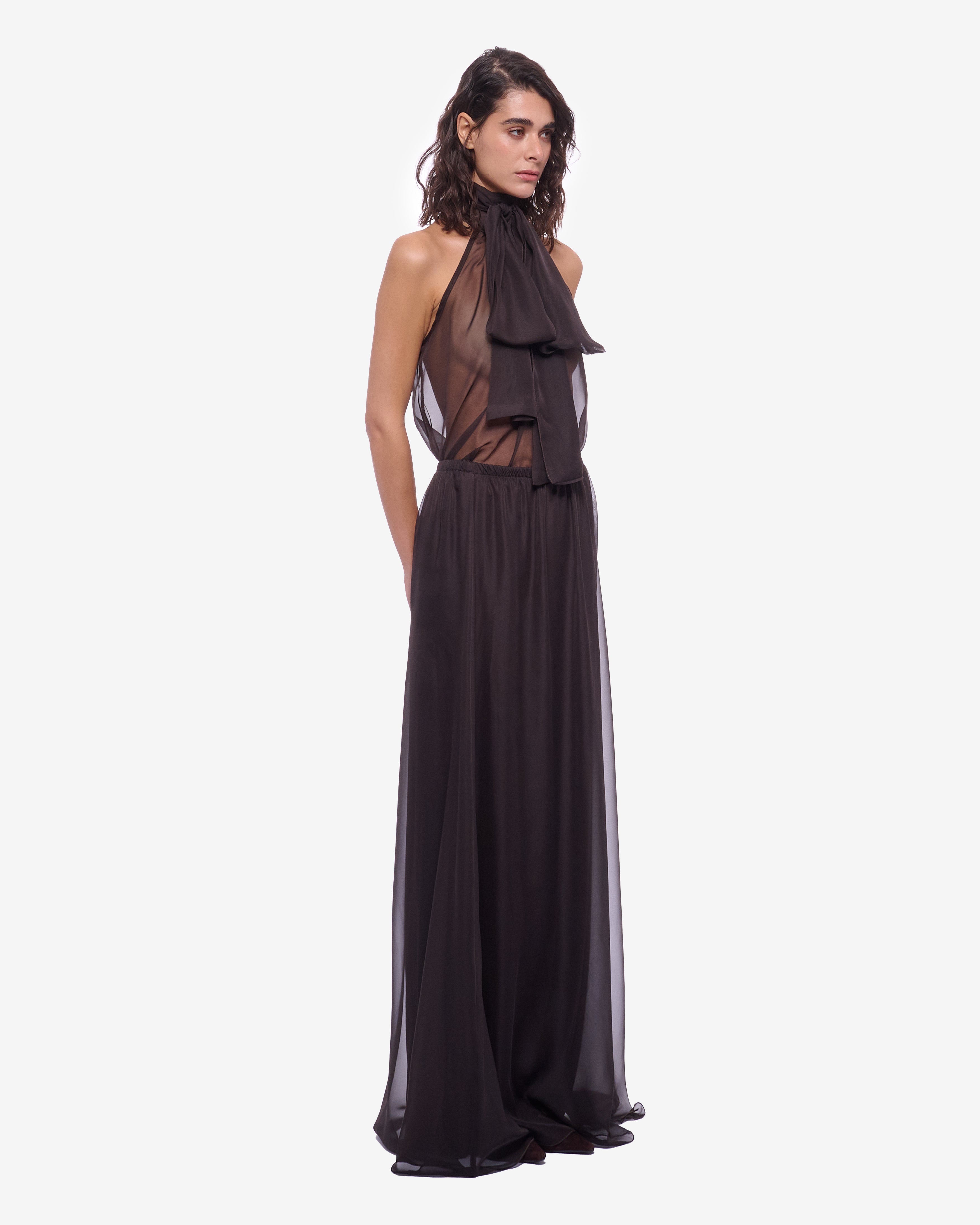 Eva Maxi Sheer Chiffon Skirt Brown