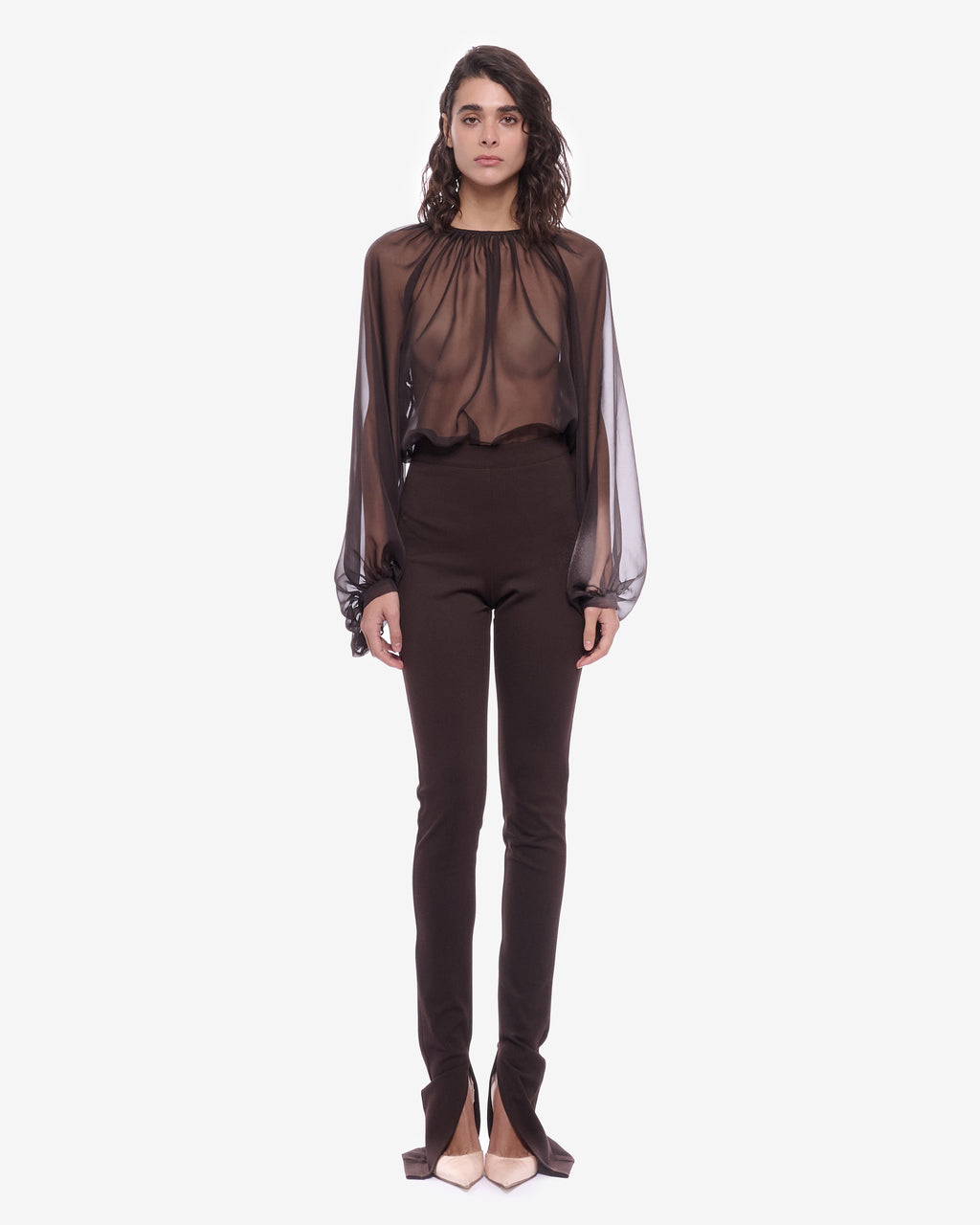Nina Sheer Chiffon Shirt Brown