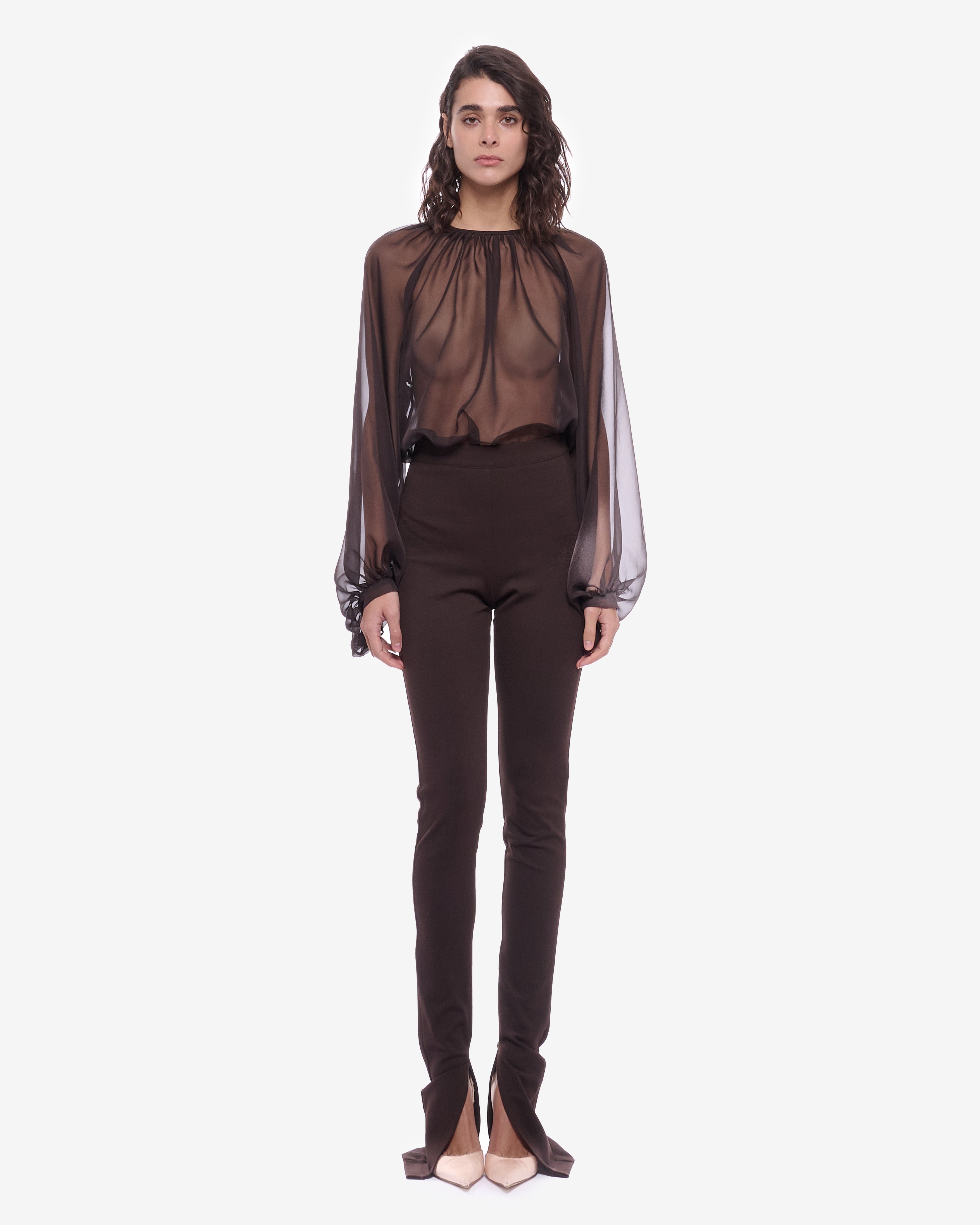 Nina Sheer Chiffon Shirt Brown
