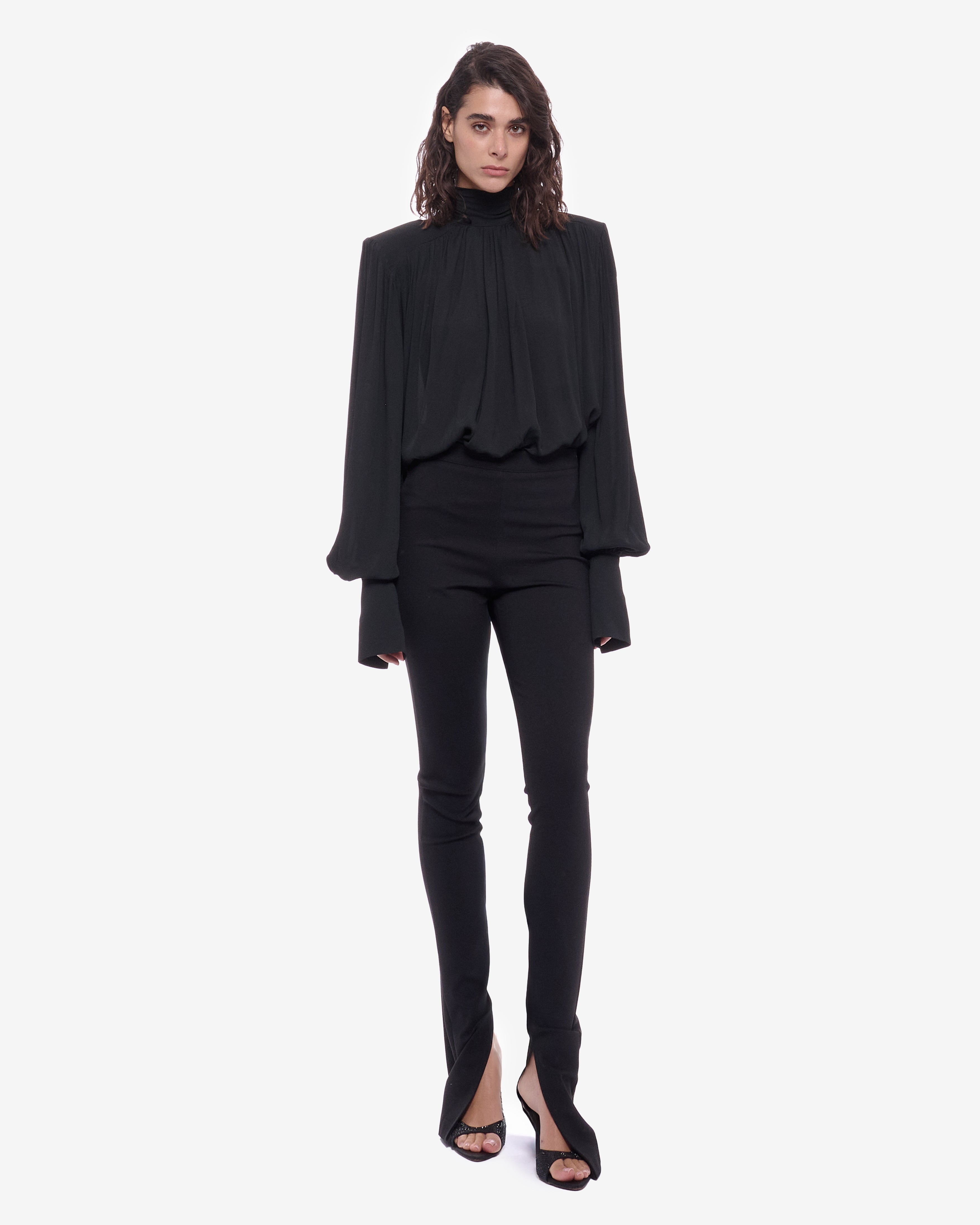 Leah Maxi Chiffon High-neck Top Black