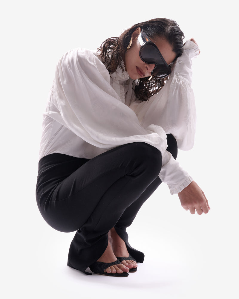 Rose Jacquard High-neck Blouse Milk