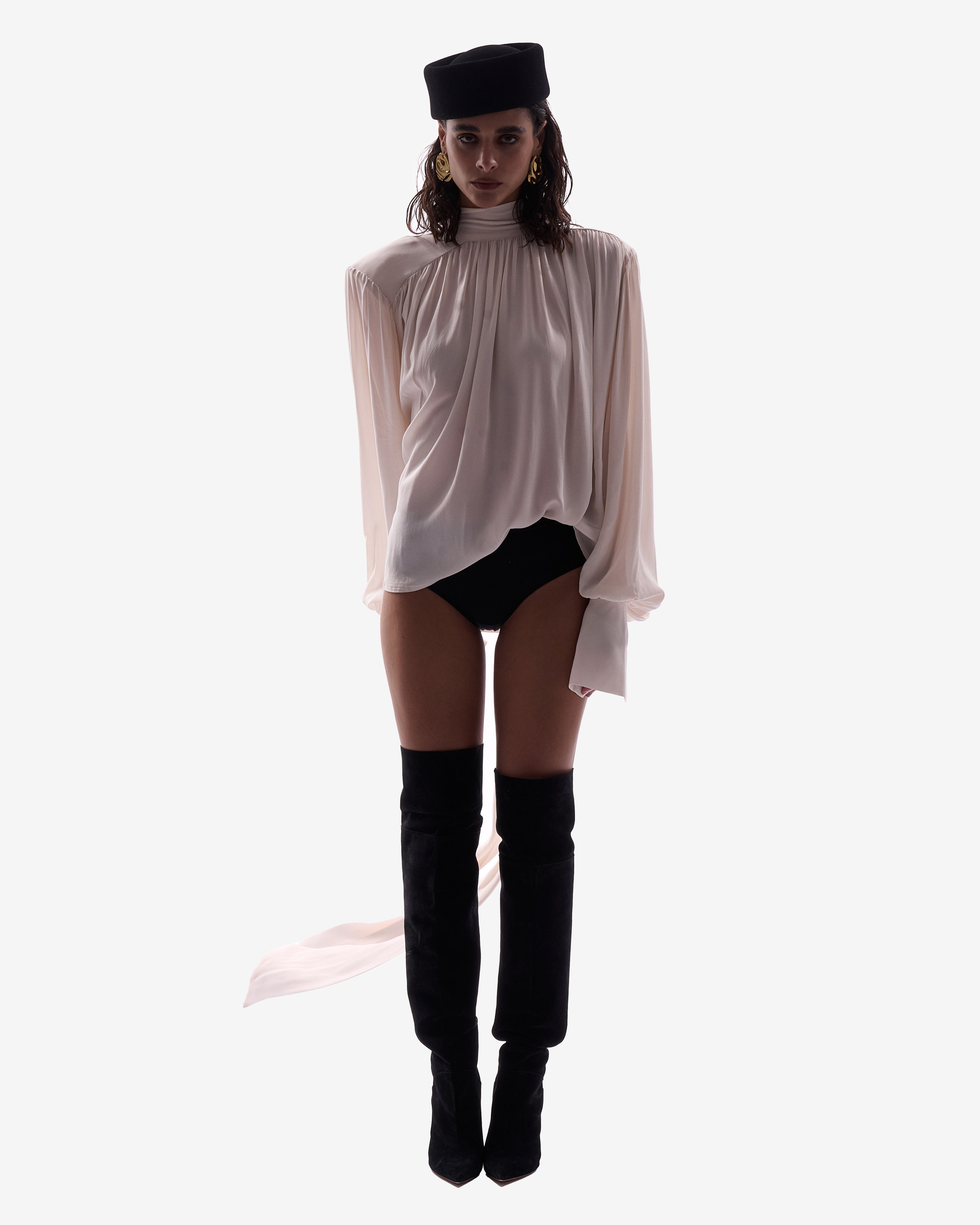 Leah Maxi Chiffon High-neck Top Nude