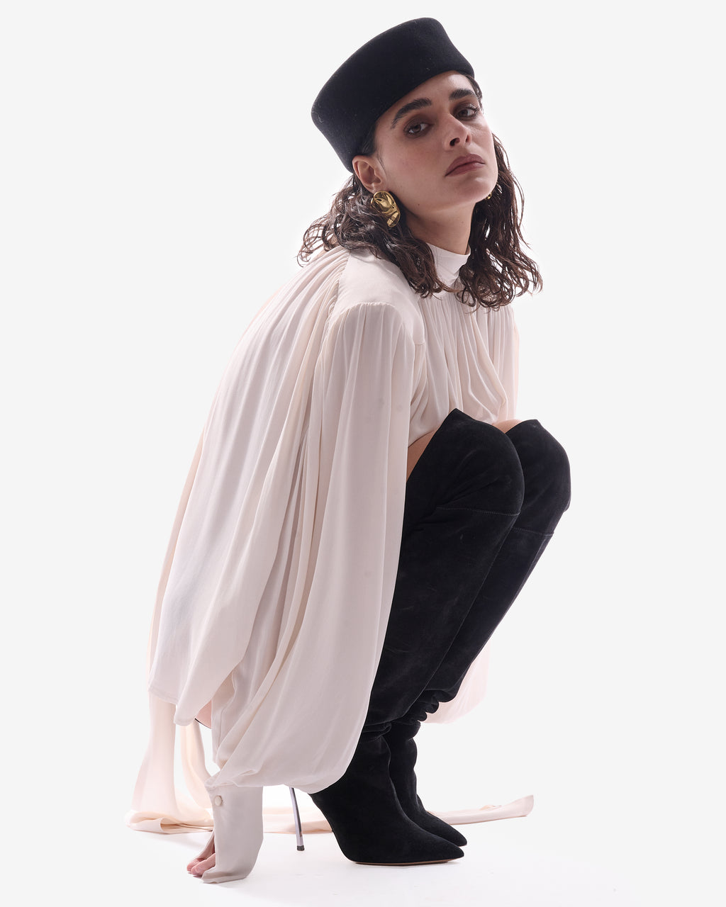 Leah Maxi Chiffon High-neck Top Milk