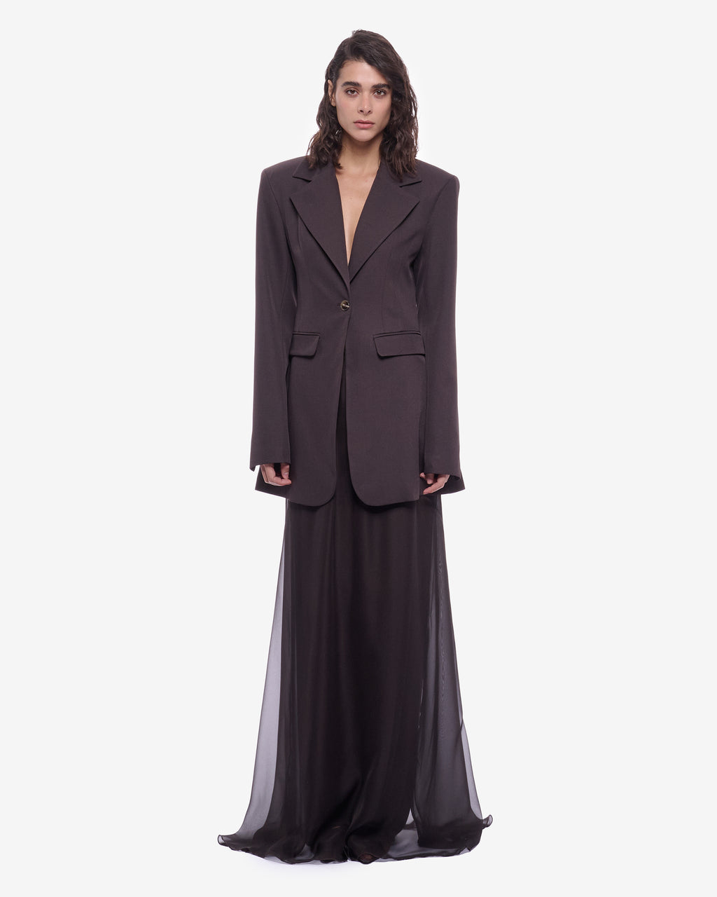 Eva Maxi Sheer Chiffon Skirt Brown