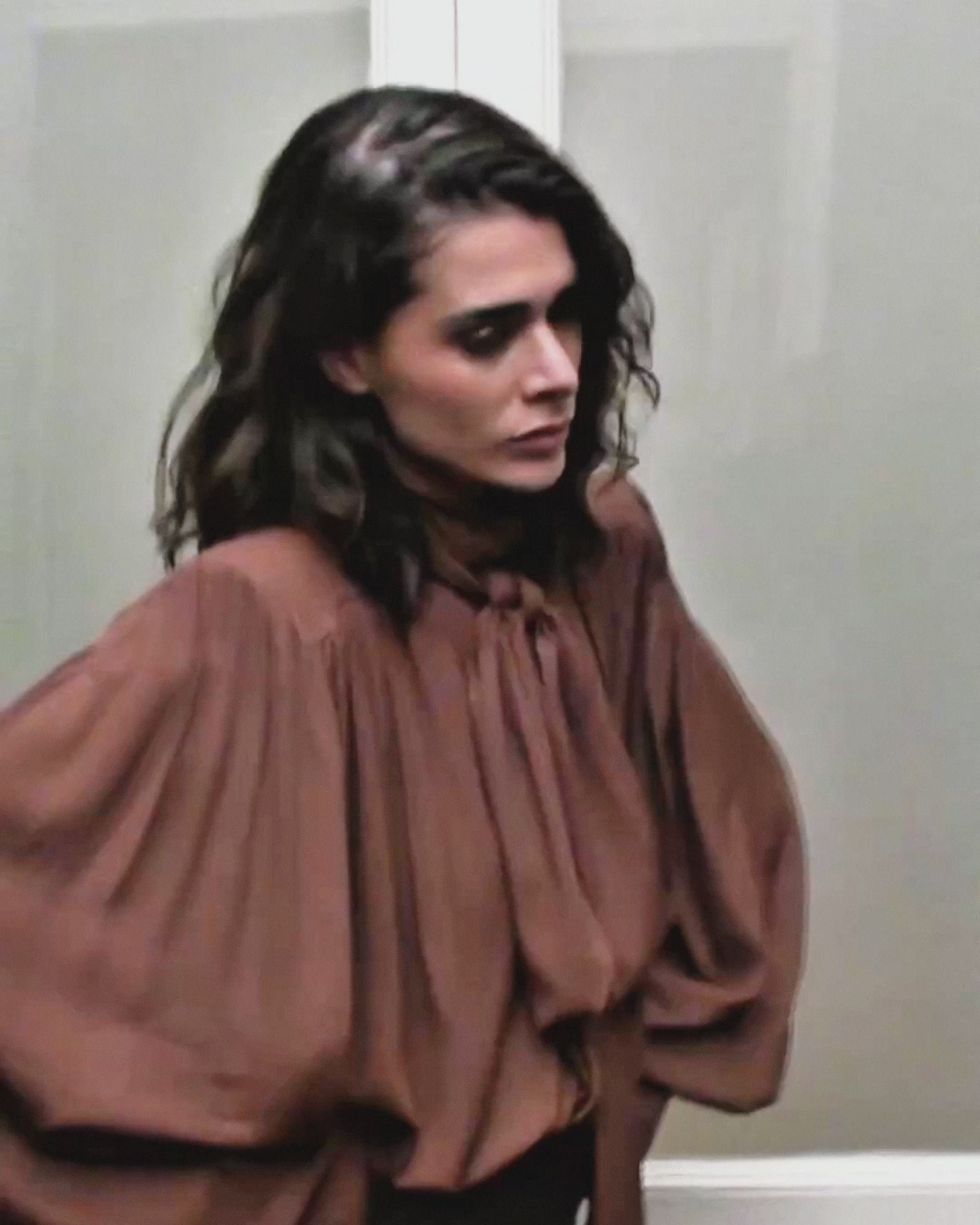 Leah Maxi Chiffon High-neck Top Light Brown