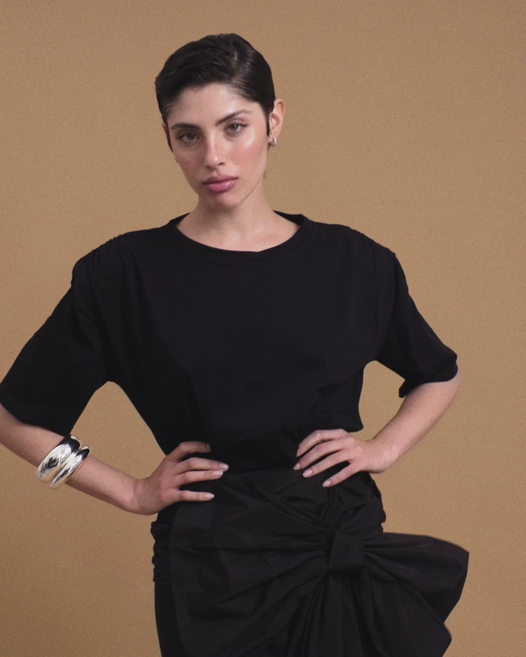 Bow Drape Mini Skirt Black