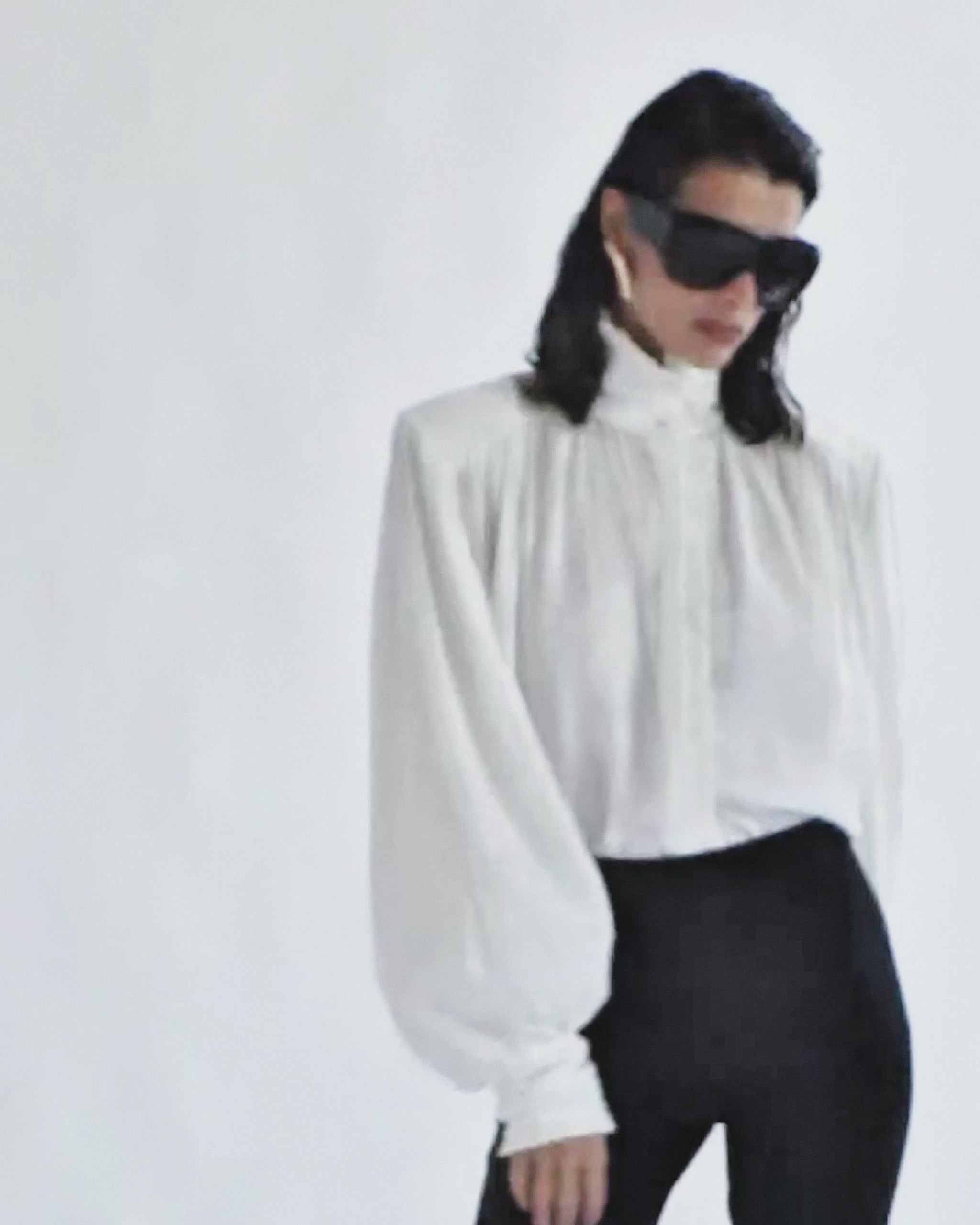 Rose Jacquard High-neck Blouse Milk