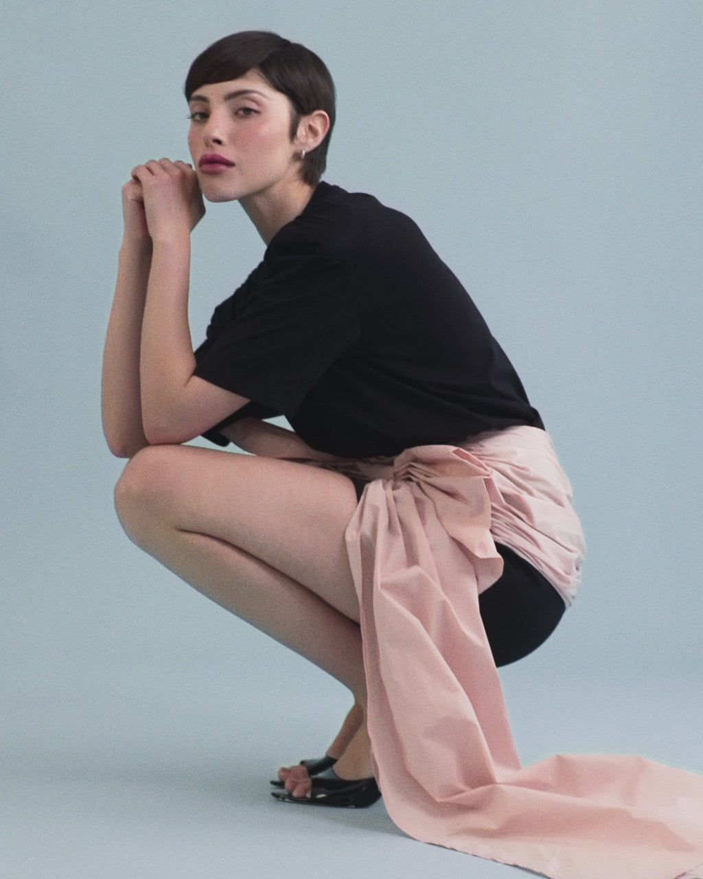 Bow Drape Mini Skirt Pink and Black